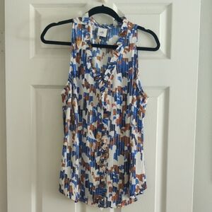 CAbi Blue and White Graphic Sleeveless Top Size L